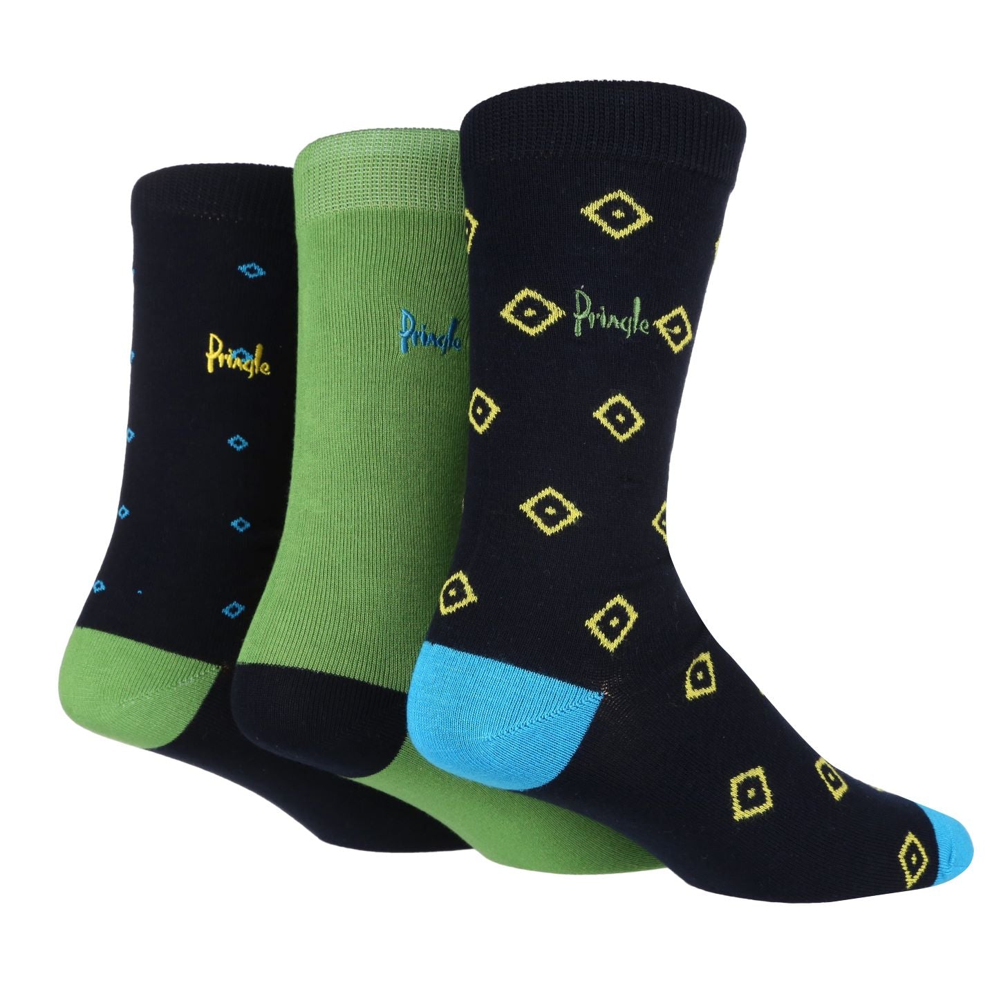 Pringle 3 Pair Diamond and Spotted Bamboo Jacquard Socks - Black/Green