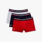 Lacoste 3 Pack Iconic Trunks With Tricolor Waistband - Navy Blue/ Grey Chine/ Red