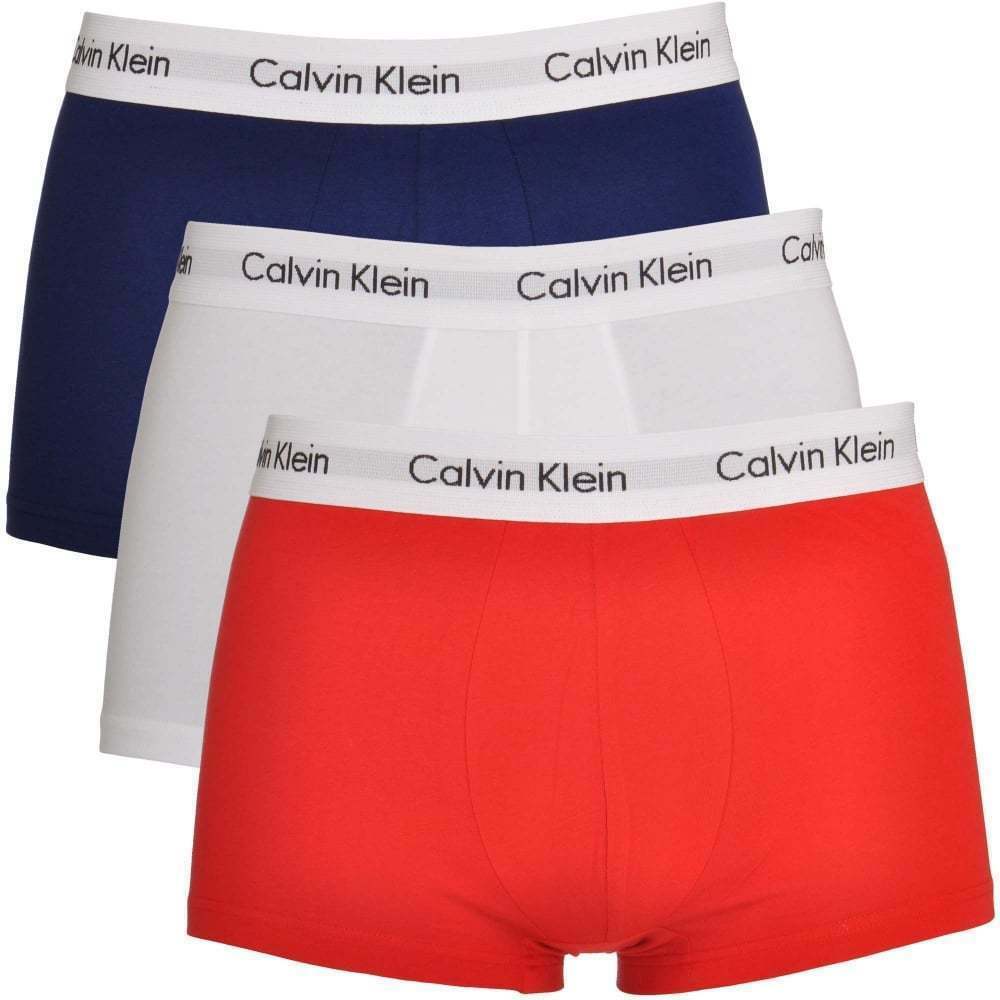 Calvin Klein Low Rise Cotton Stretch Trunks, Pack of 3, Red Ginger/White/Pyro Blue