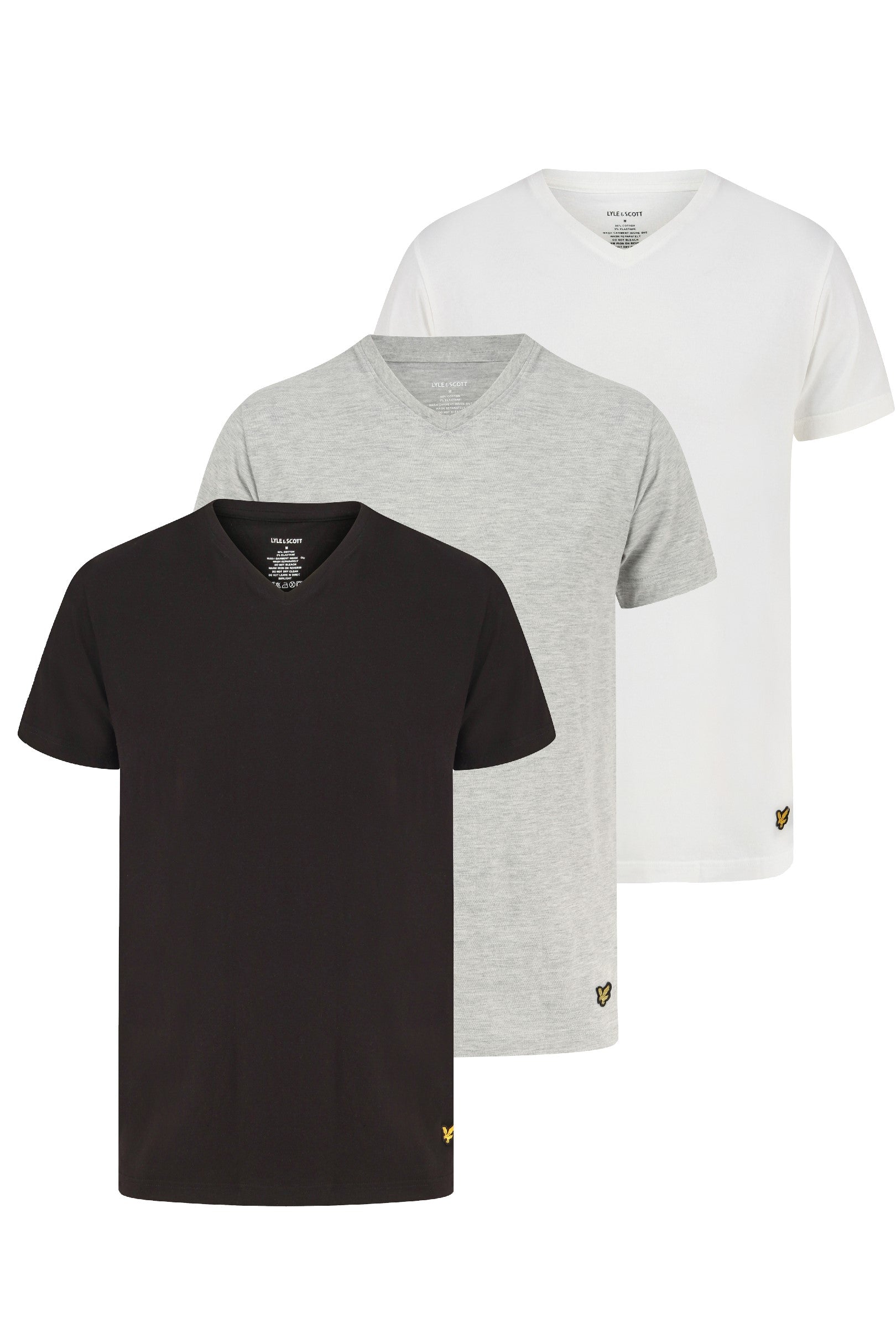 Lyle & Scott - 3 Pack V Neck Loungewear Cotton T Shirts - Black/Grey/White