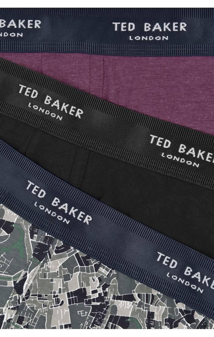 Ted Baker - 3 Pack Fashion Cotton Stretch Trunks - Burgundy/Black /Green