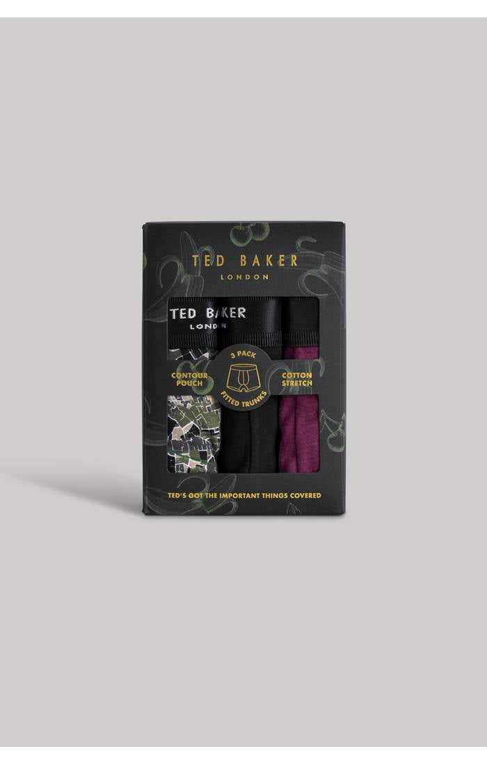 Ted Baker - 3 Pack Fashion Cotton Stretch Trunks - Burgundy/Black /Green