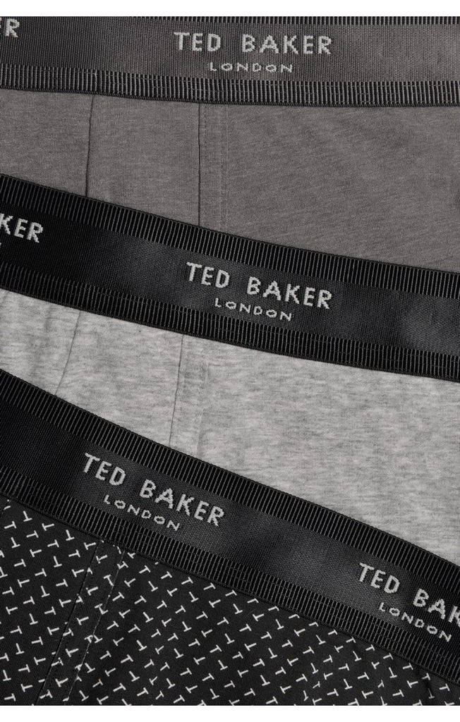 Ted Baker 3 Pack Cotton Stretch Fashion Trunks - Grey/Heather/T Repeat