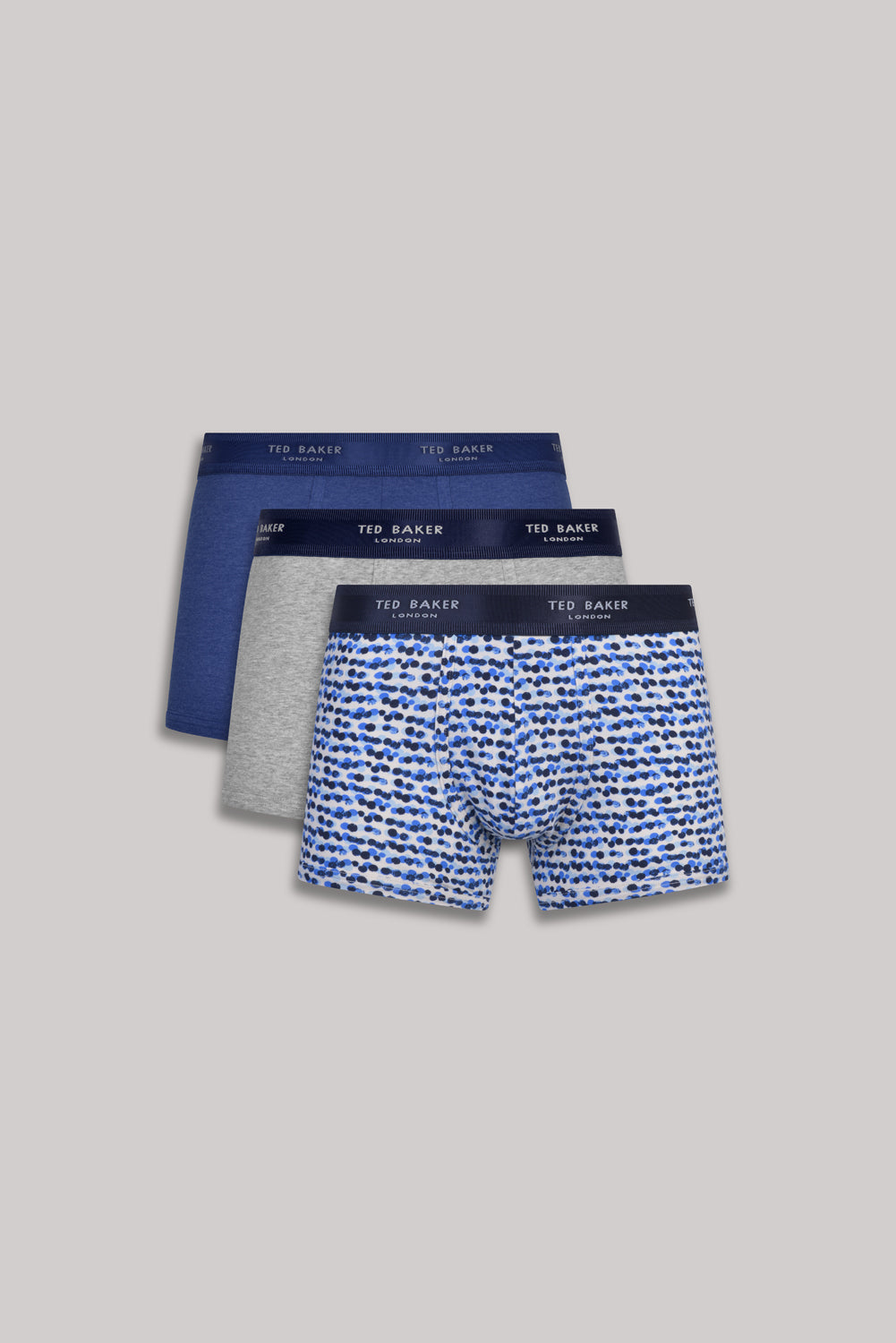 Ted Baker 3 Pack Cotton Stretch Fashion Trunks - Blue/Grey/Deimos Blue