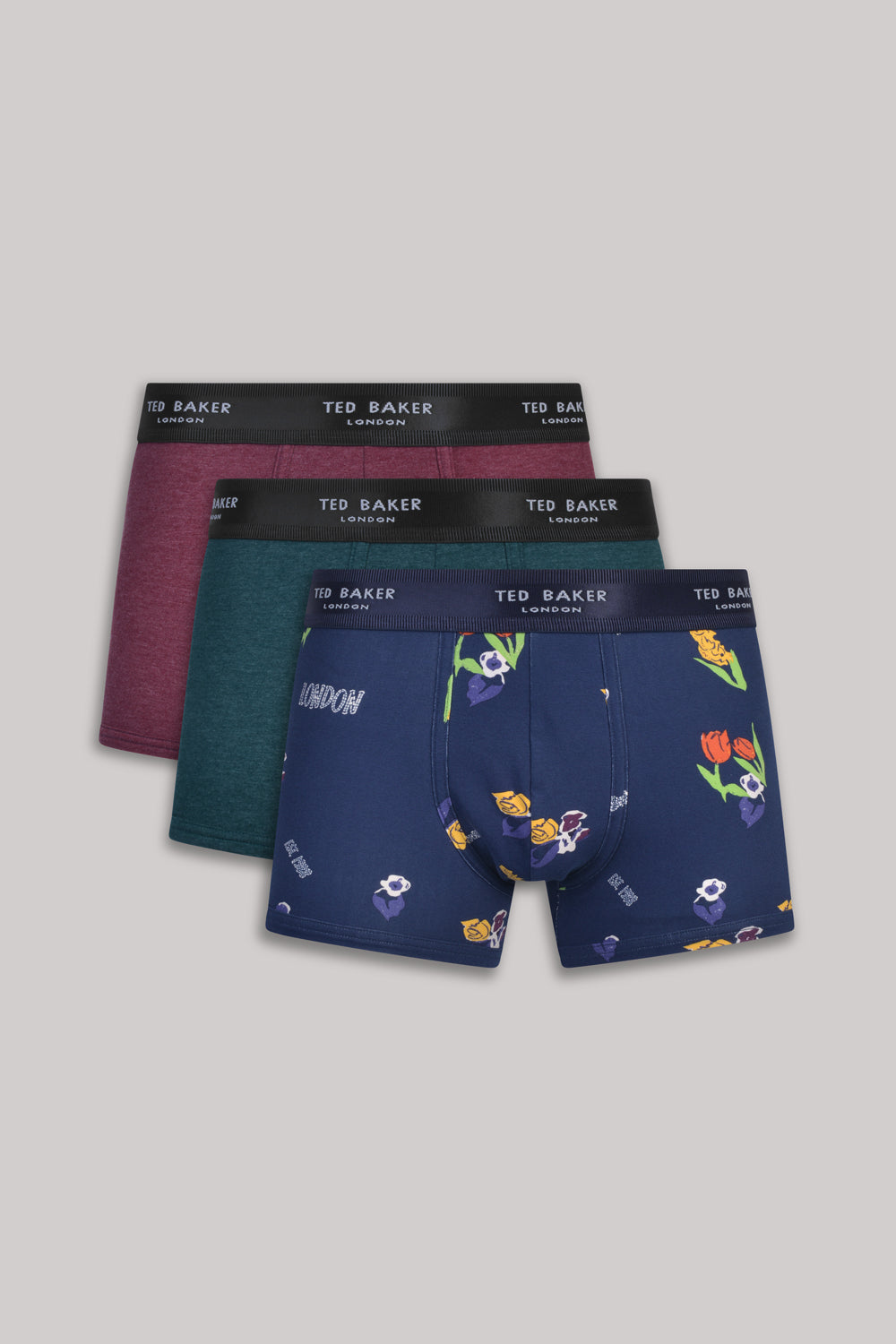 Ted Baker 3 Pack Cotton Stretch Fashion Trunks - Garden/Port Royal/Kep