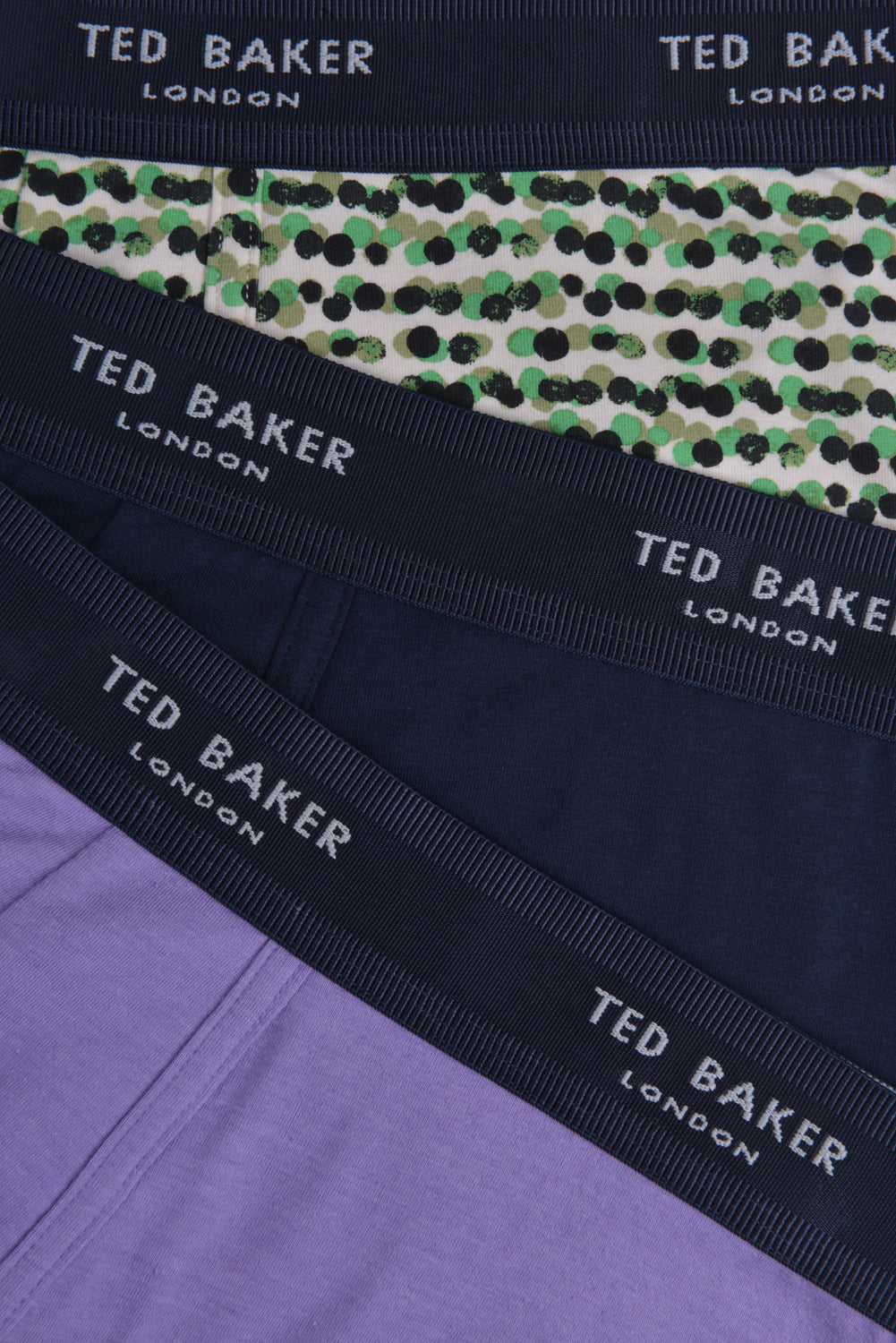 Ted Baker 3 Pack Cotton Stretch Fashion Trunks - Purple Haze, Navy, Deimos Green