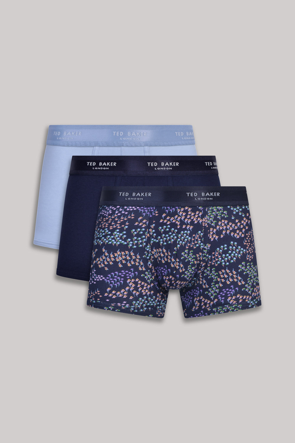 Ted Baker 3 Pack Cotton Stretch Fashion Trunks - Fog/Navy/Patita Navy