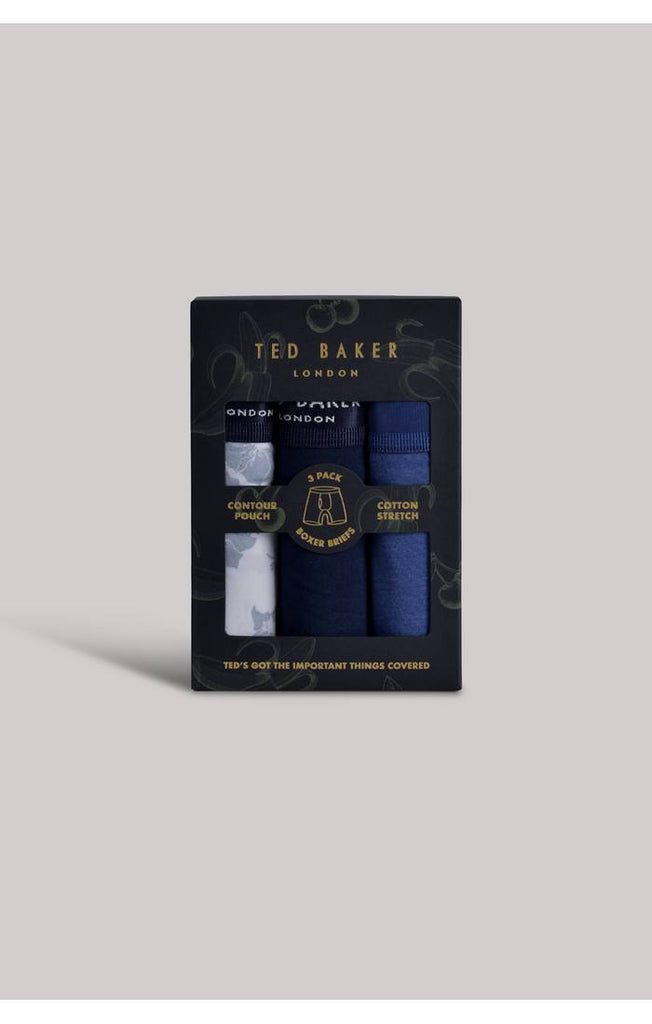 Ted Baker 3 Pack Cotton Stretch Boxer Briefs - Blue / Cobalt / Floral Grey