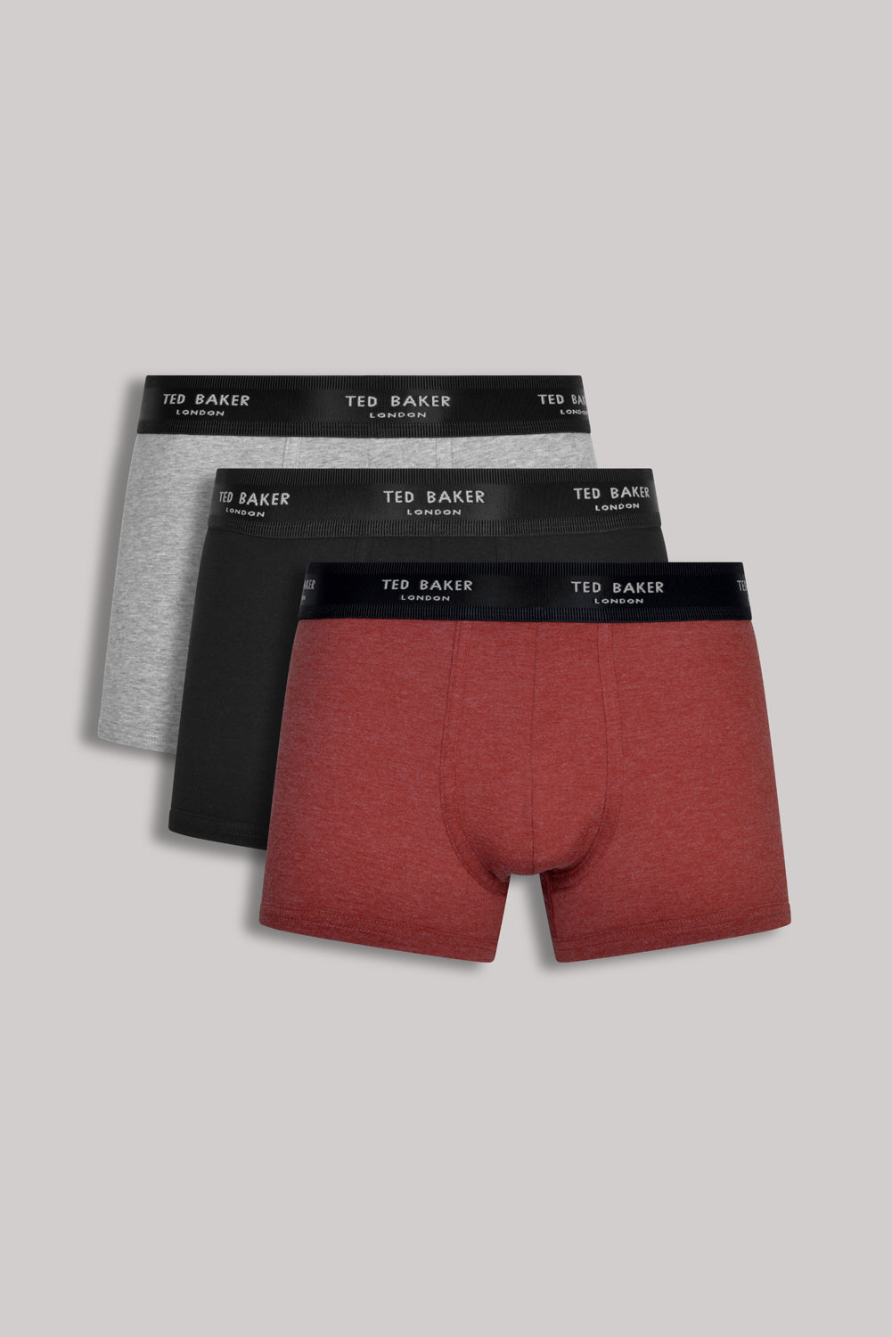 Ted Baker 3 Pack Fashion Cotton Stretch Solid Trunks - Black / Grey / Copper