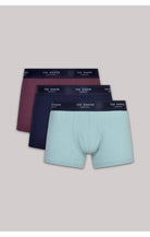 Ted Baker 3 Pack Fashion Cotton Stretch Solid Trunks - Burgundy / Blue / Teal