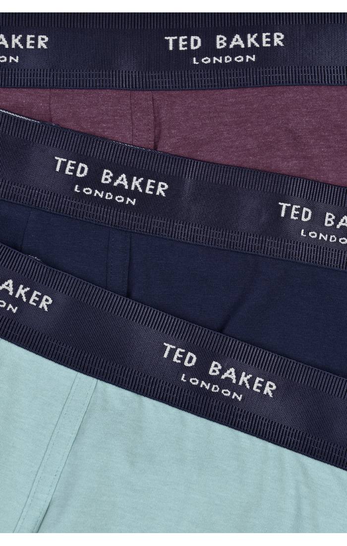 Ted Baker 3 Pack Fashion Cotton Stretch Solid Trunks - Burgundy / Blue / Teal