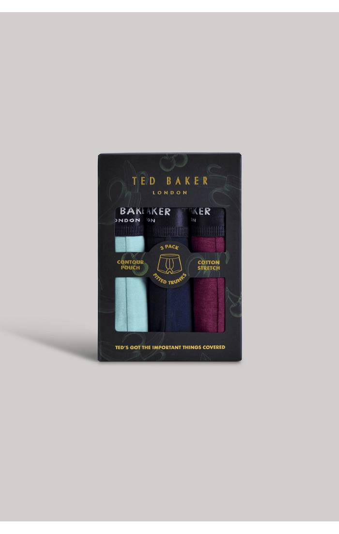 Ted Baker 3 Pack Fashion Cotton Stretch Solid Trunks - Burgundy / Blue / Teal