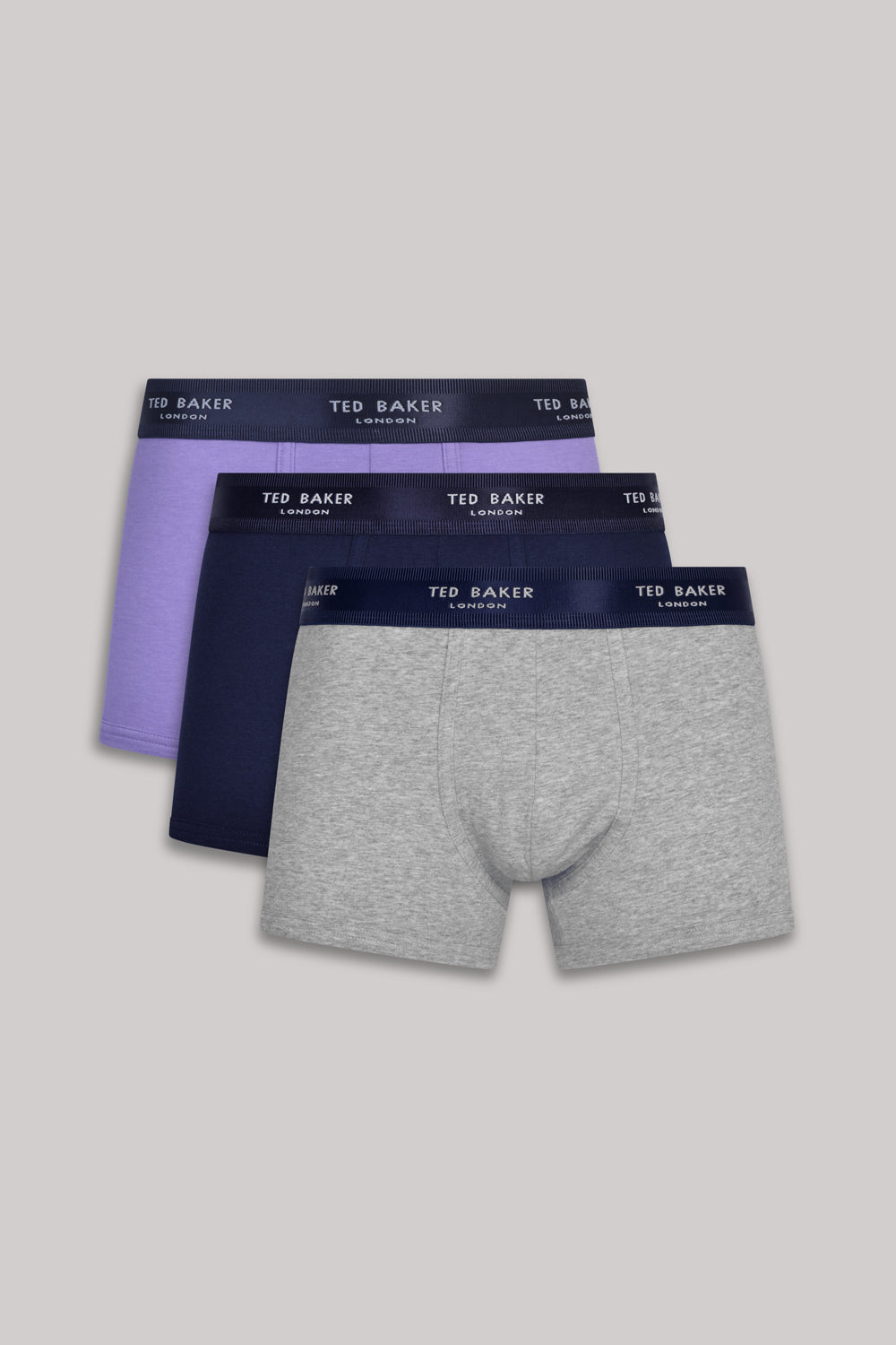 Ted Baker 3 Pack Cotton Stretch Fashion Trunks - Purple /Navy/Grey