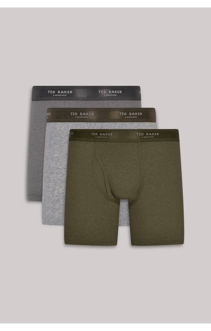 Ted Baker 3 Pack Cotton Stretch Boxer Briefs - Green/Heather/Light Grey