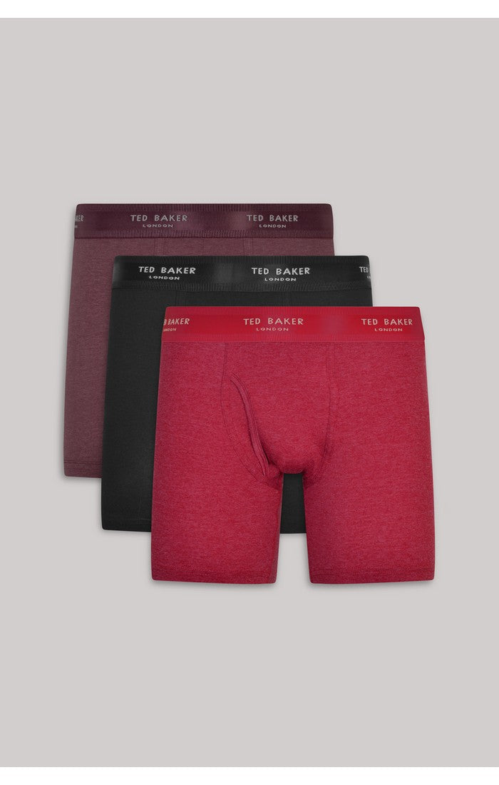 Ted Baker 3 Pack Cotton Stretch Boxer Briefs - Black/Pink/Maroon