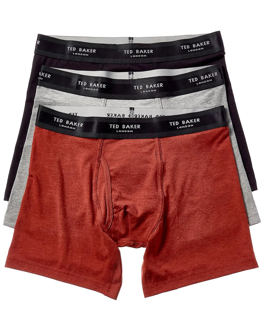 Ted Baker 3 Pack Cotton Stretch Boxer Briefs - Black / Grey Heather / Heena