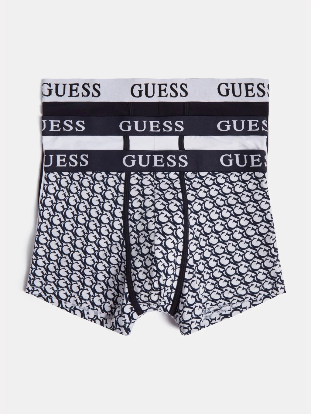 Guess - 3 Pack Boxer Trunks with Logo Band - Printed Blue / Black