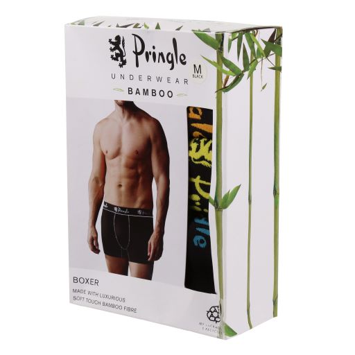 Pringle 3 Pack Men's Bamboo Boxers – Black with Orange/Yellow/Blue Logo