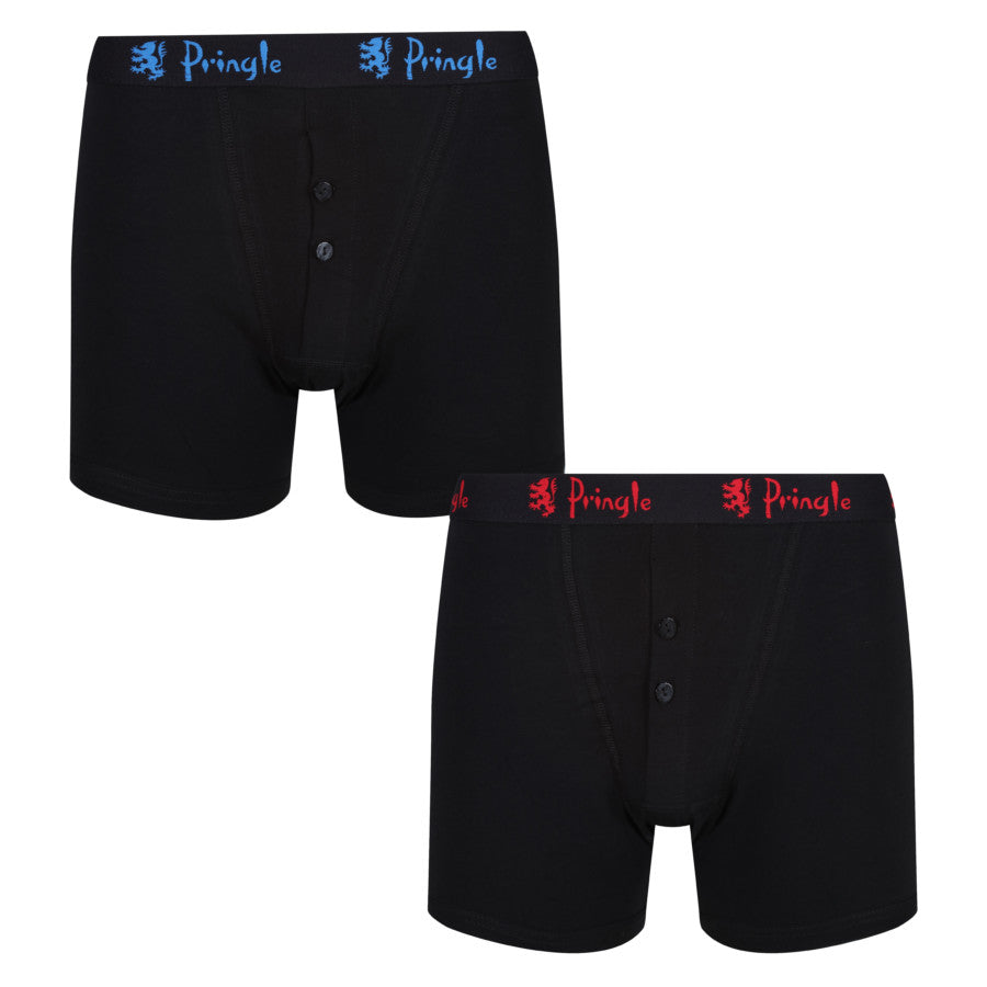 Pringle 2 Pack Button Boxers - Black, Coloured Logos