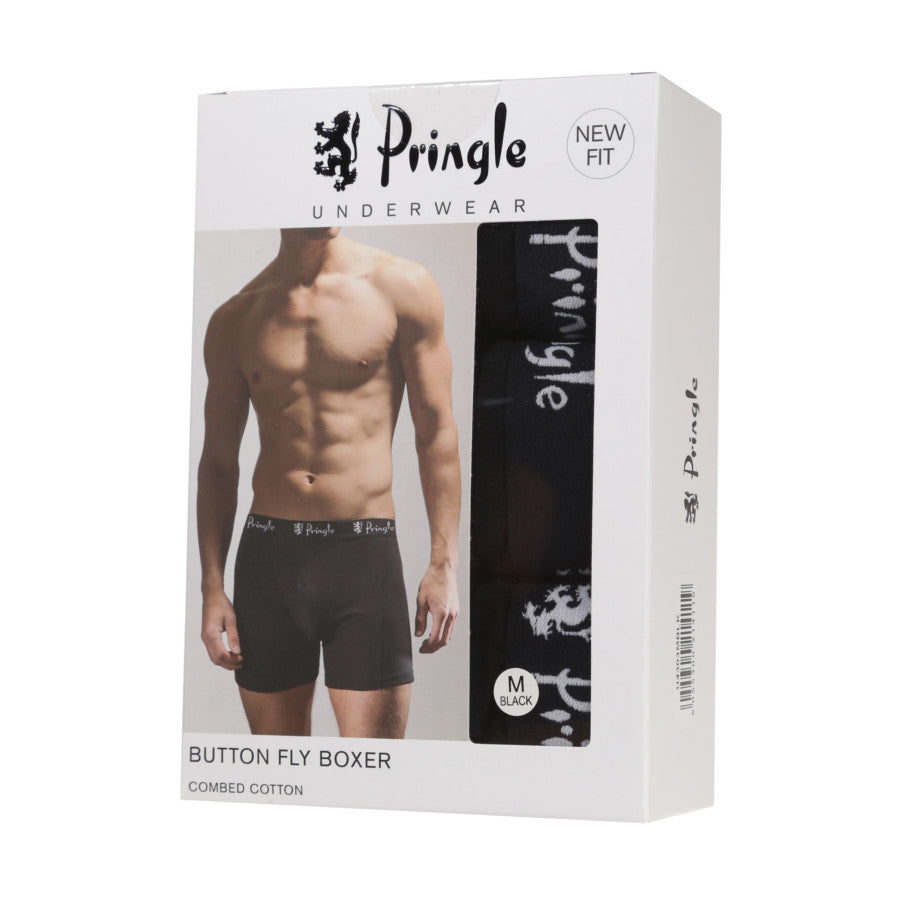 Pringle 3 Pack William Button Front Cotton Stretch Boxers - Black