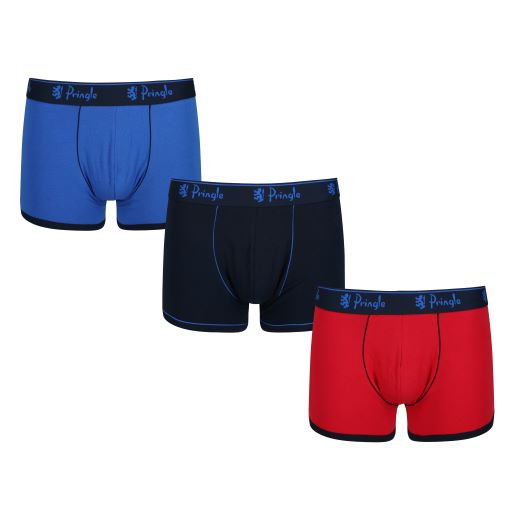 Pringle 3 Pack Cotton Stretch Men's Trunk - Red/Blue/Navy