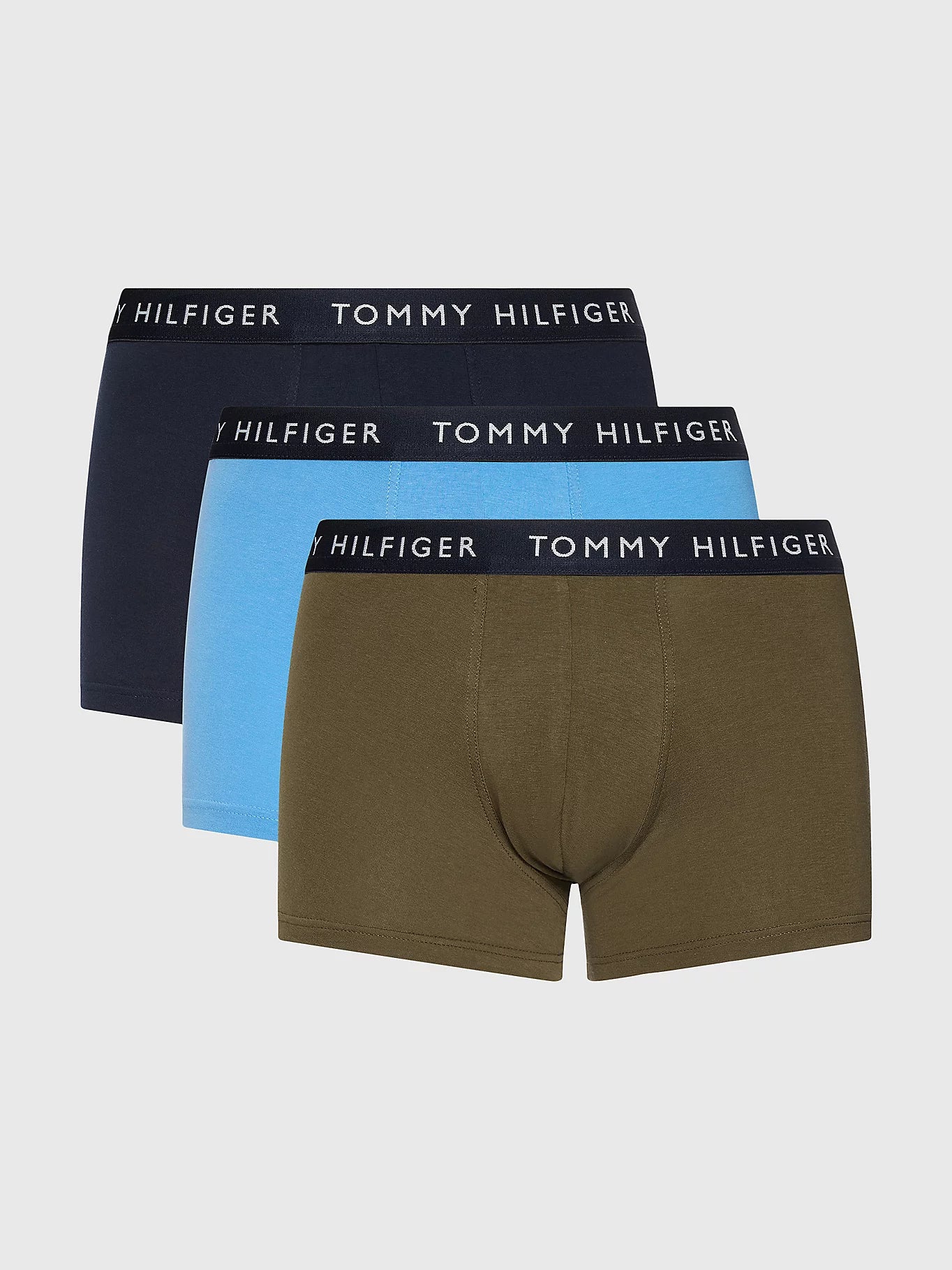 Tommy Hilfiger 3- Pack Essential Logo Waistband Trunks - Army Green/Hydr Blue/Desert Sky