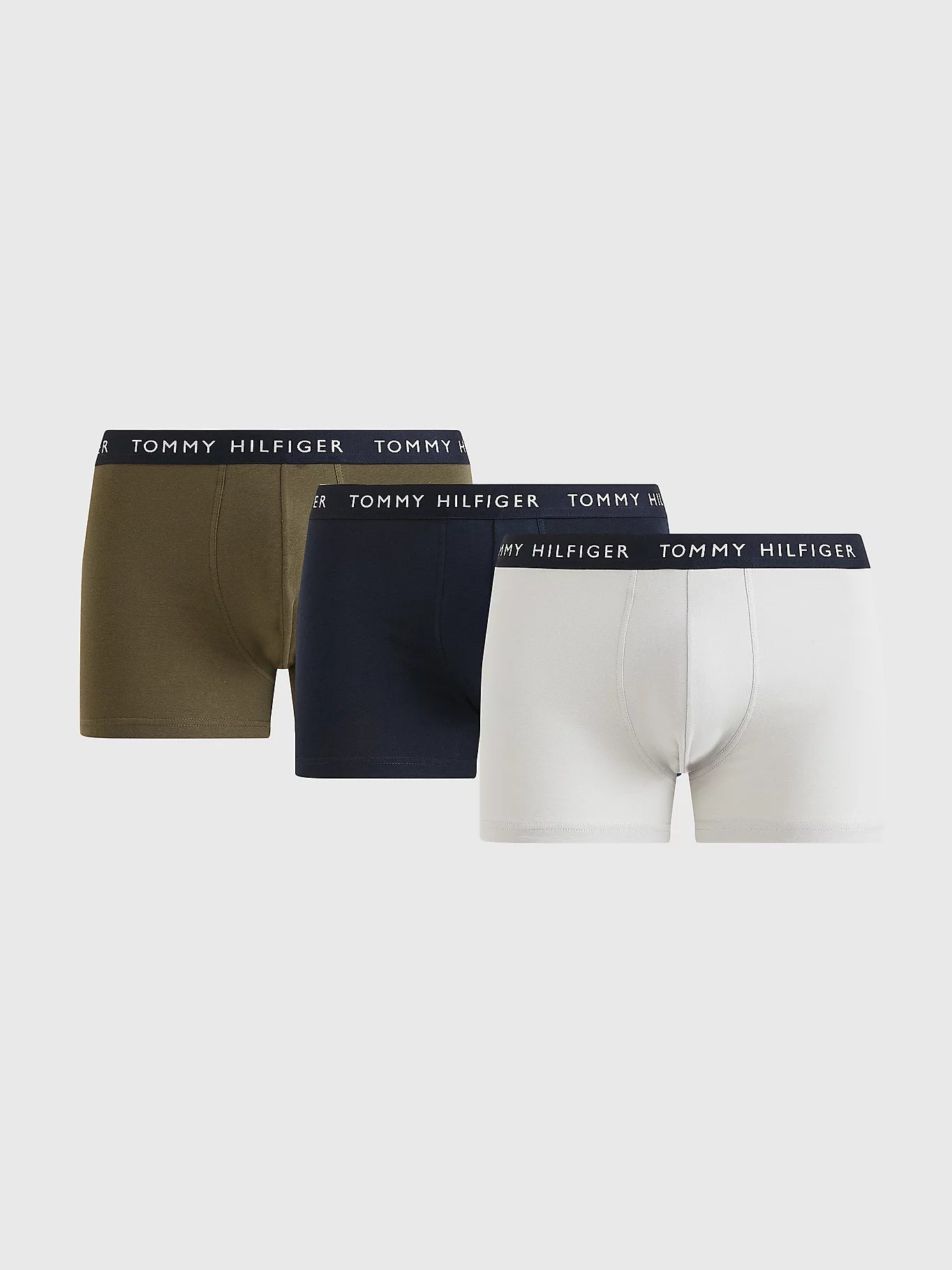 Tommy Hilfiger 3- Pack Essential Logo Waistband Trunks - Desert Sky/Light Cast/Army Green