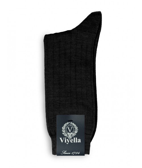 Viyella Mens Wool Short Ribbed Sock - City Grey