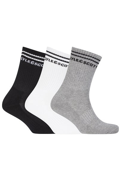 Lyle & Scott Mens Walter 3 Pack Sport Socks - Black/White/Grey