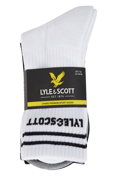 Lyle & Scott Mens Walter 3 Pack Sport Socks - Black/White/Grey