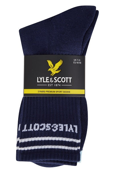 Lyle & Scott Mens Walter 3 Pack SportSocks - Peacoat/White/Blue