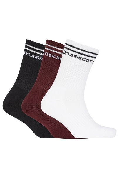 Lyle & Scott Mens Walter 3 Pack Sport Socks - Black/White/Winetasting