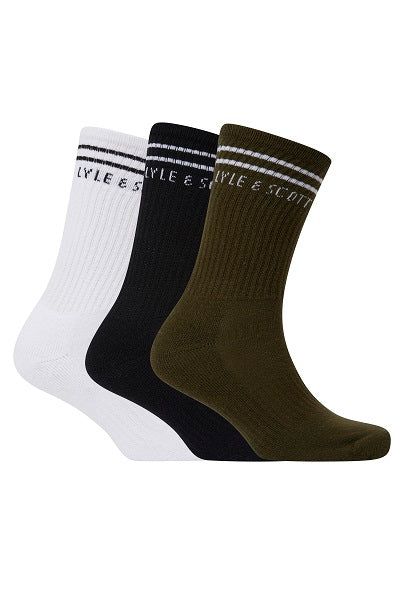 Lyle & Scott Mens Walter 3 Pack Sport Socks - Dark Olive/White/Black