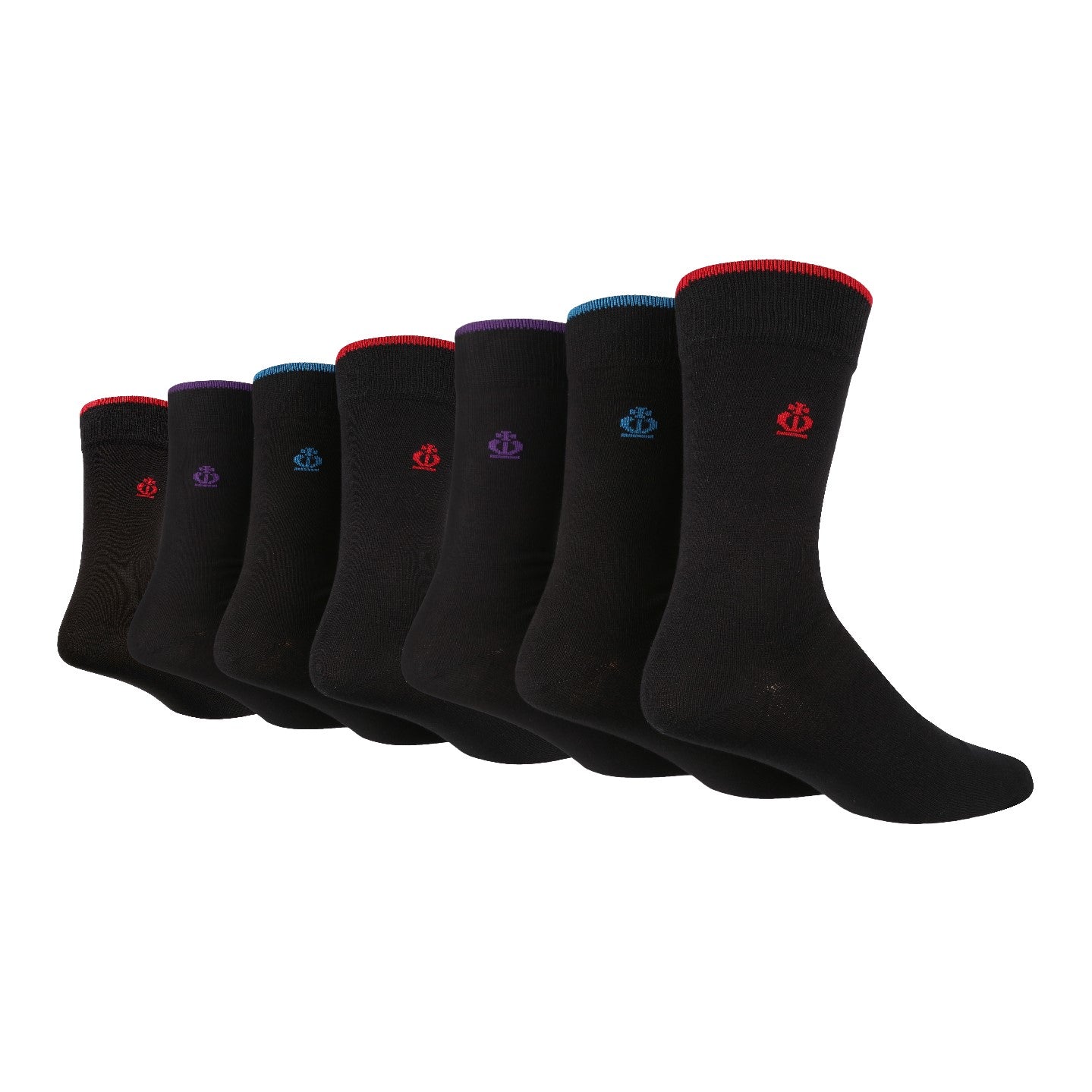 Jeff Banks Men's - 7 Pack Oxford Plain Socks Black With Contrast - (7/11)