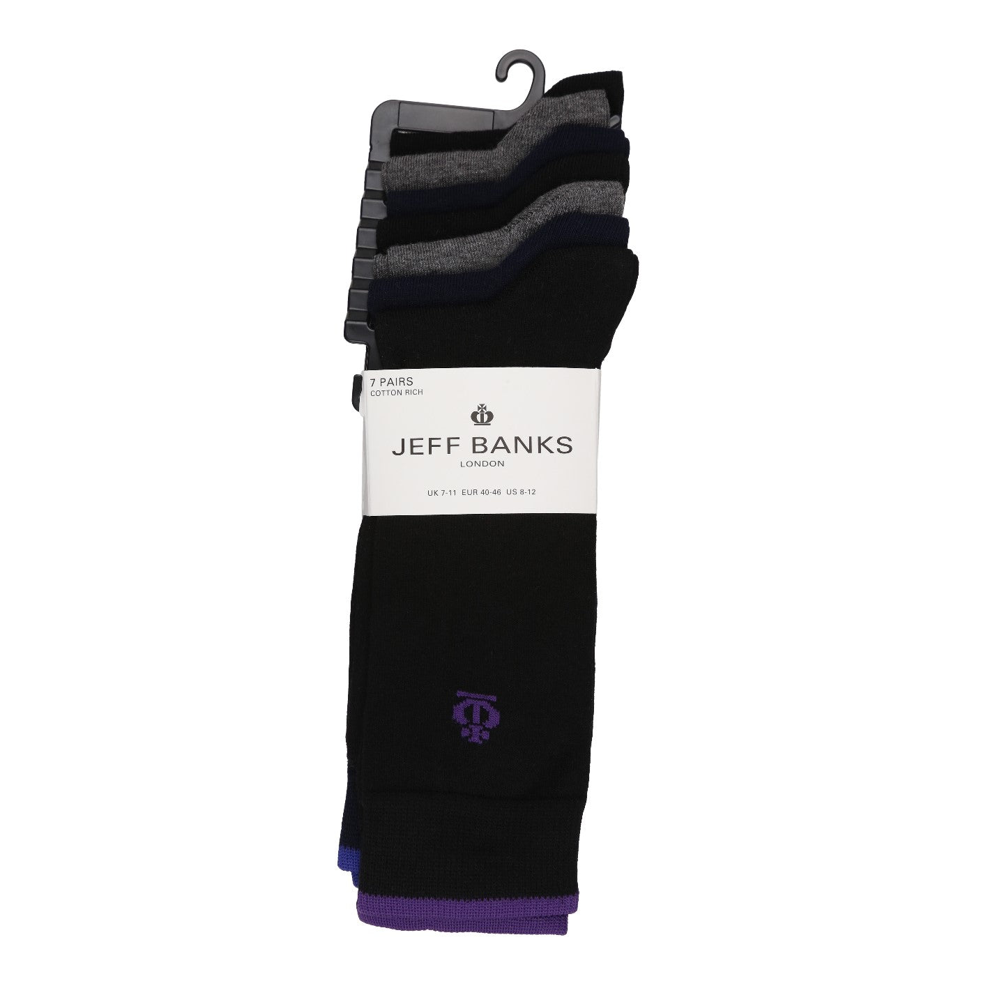 Jeff Banks Men's - 7 Pack Oxford Plain Socks Black Assorted - (7/11)