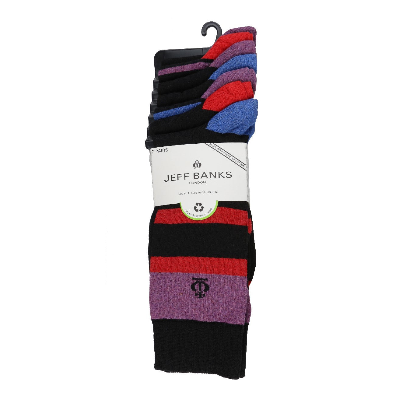 Jeff Banks Men's 7 Pack Cotton Jaquard Socks - Black