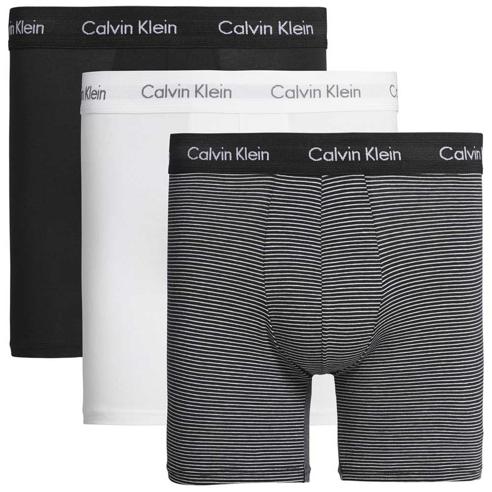 Calvin Klein Cotton Stretch 3 Pack Boxer Briefs - White / B&W Stripe / Black