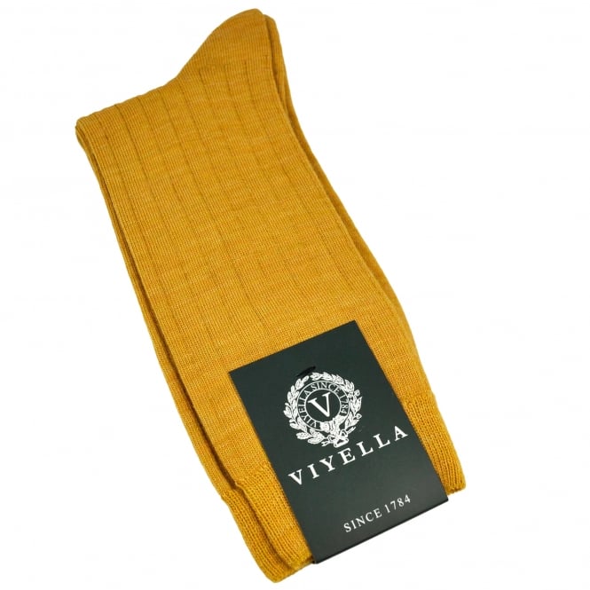 Viyella Mens Wool Short Ribbed Sock - English Mustard