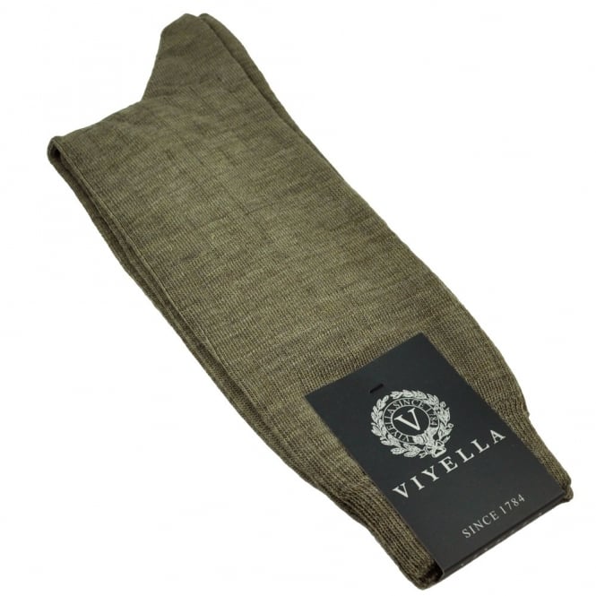 Viyella Mens Wool Short Ribbed Sock - Fawn