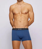 Hugo Boss Stretch Cotton Trunks, Pack of 3 - With Logo Waistbands Blue/Olive/Black -974