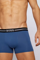 Hugo Boss Stretch Cotton Trunks, Pack of 3 - With Logo Waistbands Blue/Olive/Black -974