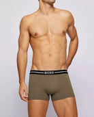 Hugo Boss Stretch Cotton Trunks, Pack of 3 - With Logo Waistbands Blue/Olive/Black -974