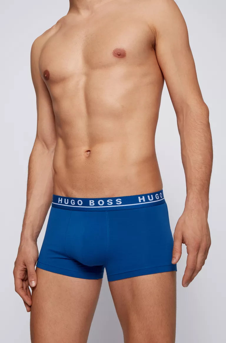 Hugo Boss Stretch Cotton Boxer Trunks, Pack of 3 - Black / Anthracite / Blue