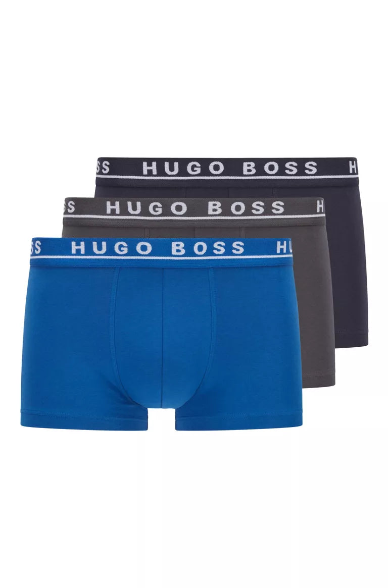 Hugo Boss Stretch Cotton Boxer Trunks, Pack of 3 - Black / Anthracite / Blue