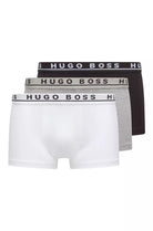 HUGO BOSS Stretch Cotton Boxer Trunks, Pack of 3 - ( Black / White / Grey )