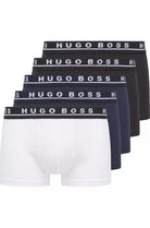 Hugo Boss 5 Pack Cotton Stretch Trunks with Logo Waistbands - Black/White/Blue