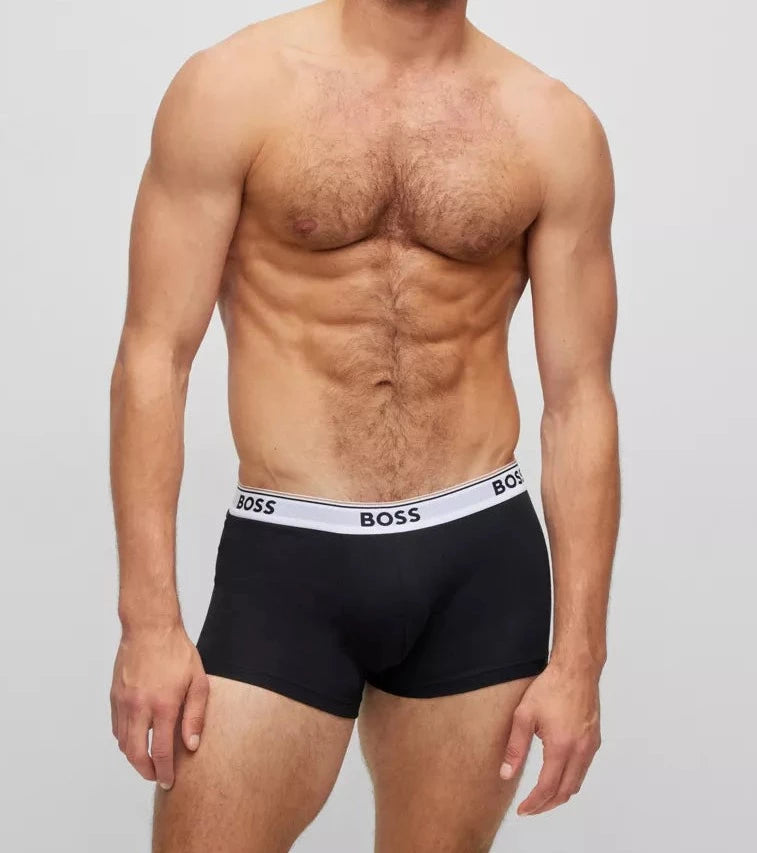 Boss - 3 Pack Stretch Cotton Trunks - Logo with White Waistbands