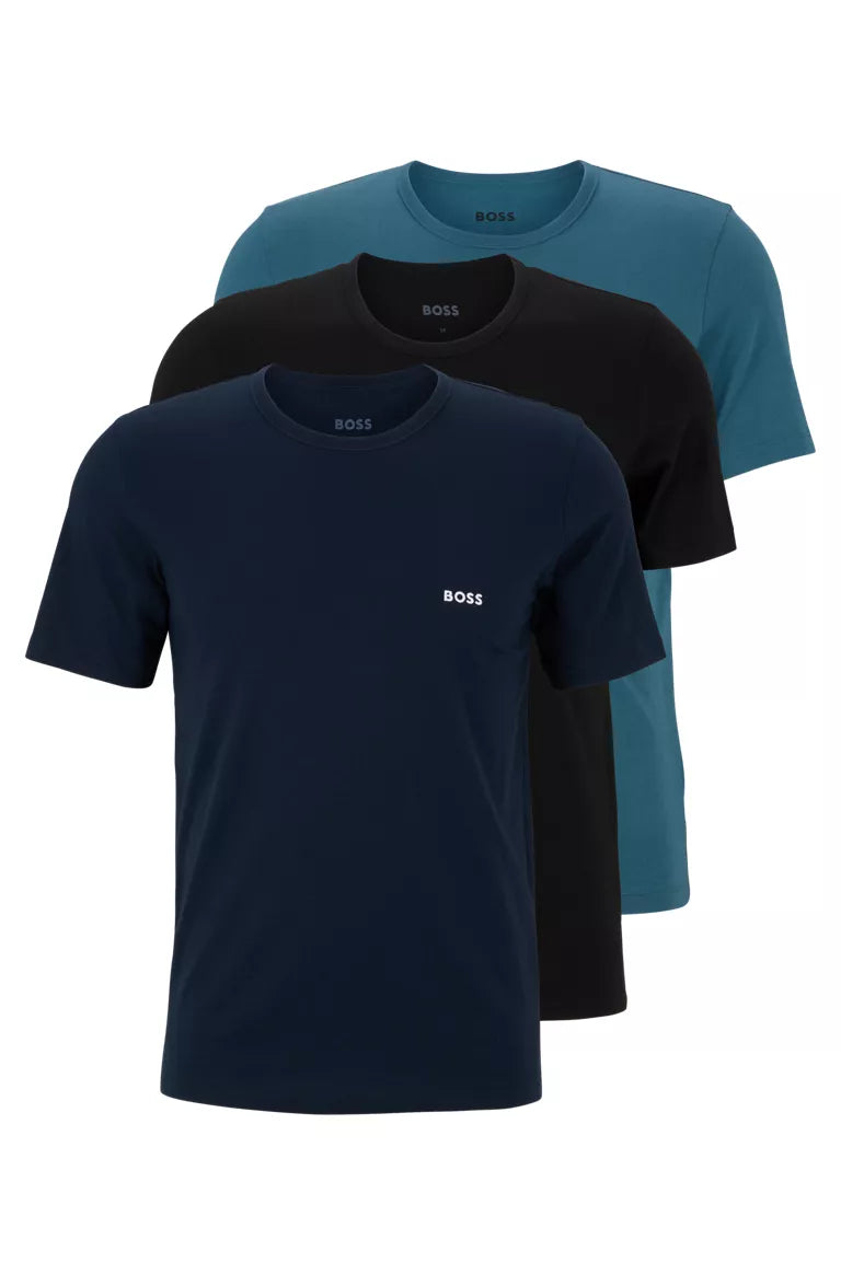 Boss 3 Pack of Crew Neck T-Shirts In Cotton Jersey - Black, Blue - 972