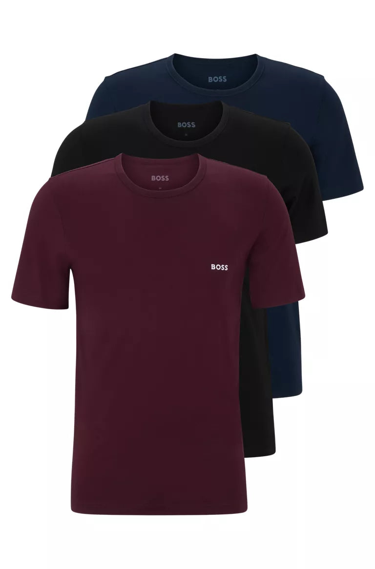 Boss 3 Pack of Crew Neck T-Shirts In Cotton Jersey - Red, Black, Blue - 973