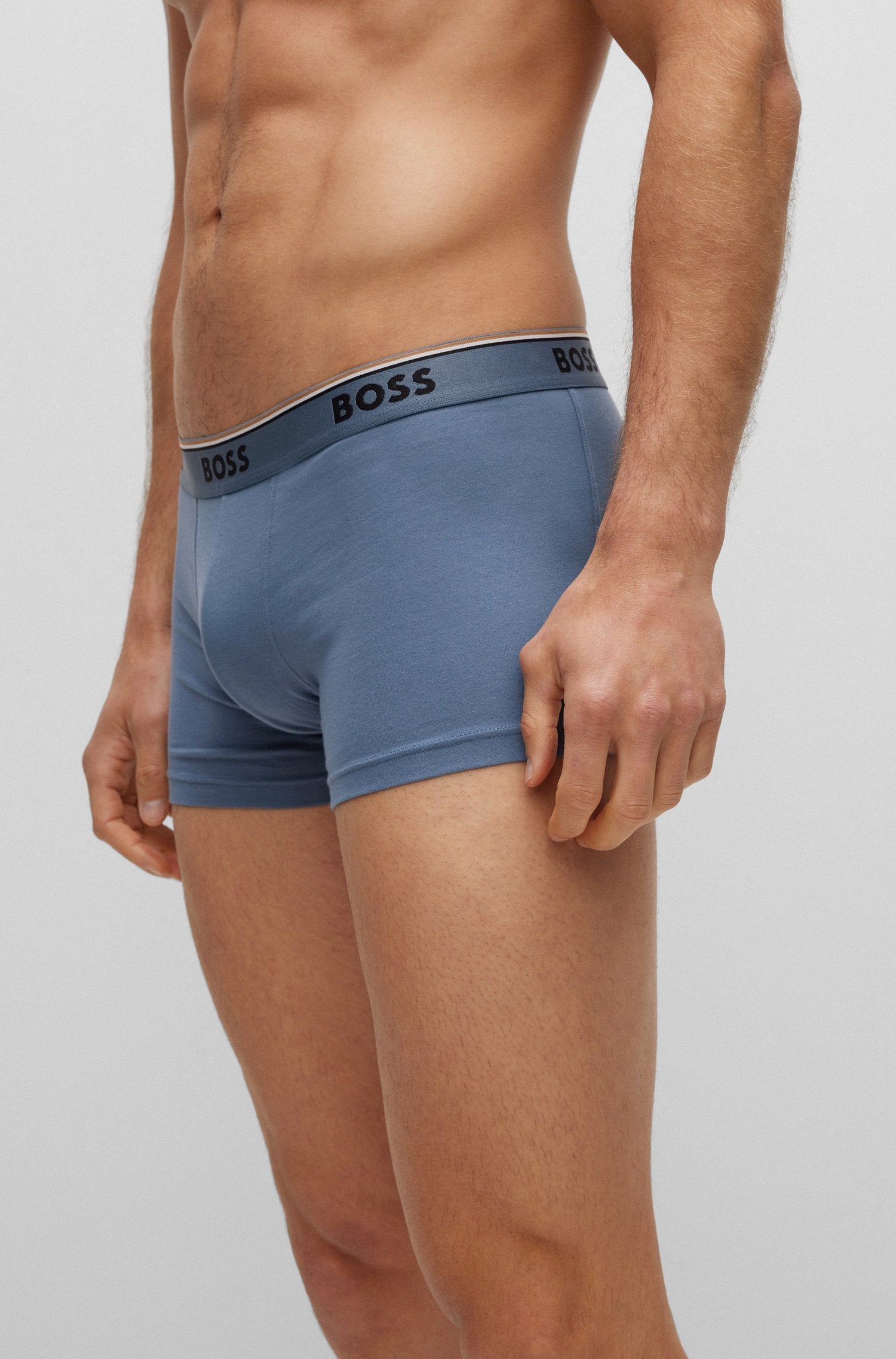 Boss 3 Pack of Stretch-Cotton Trunks with Logo Waistbands - Blue/Green/Black